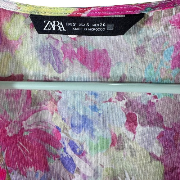 Zara Dress Womens Small Pink Floral Tiered Ruffle Long Sleeve Boho Spring Summer - Picture 2 of 10